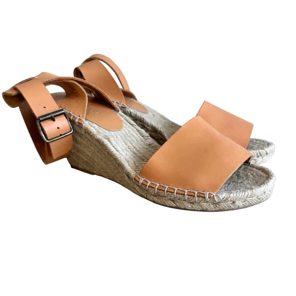 J. Crew Corsica Caramel Leather Ankle Strap Espadrille Wedge Sandel 9